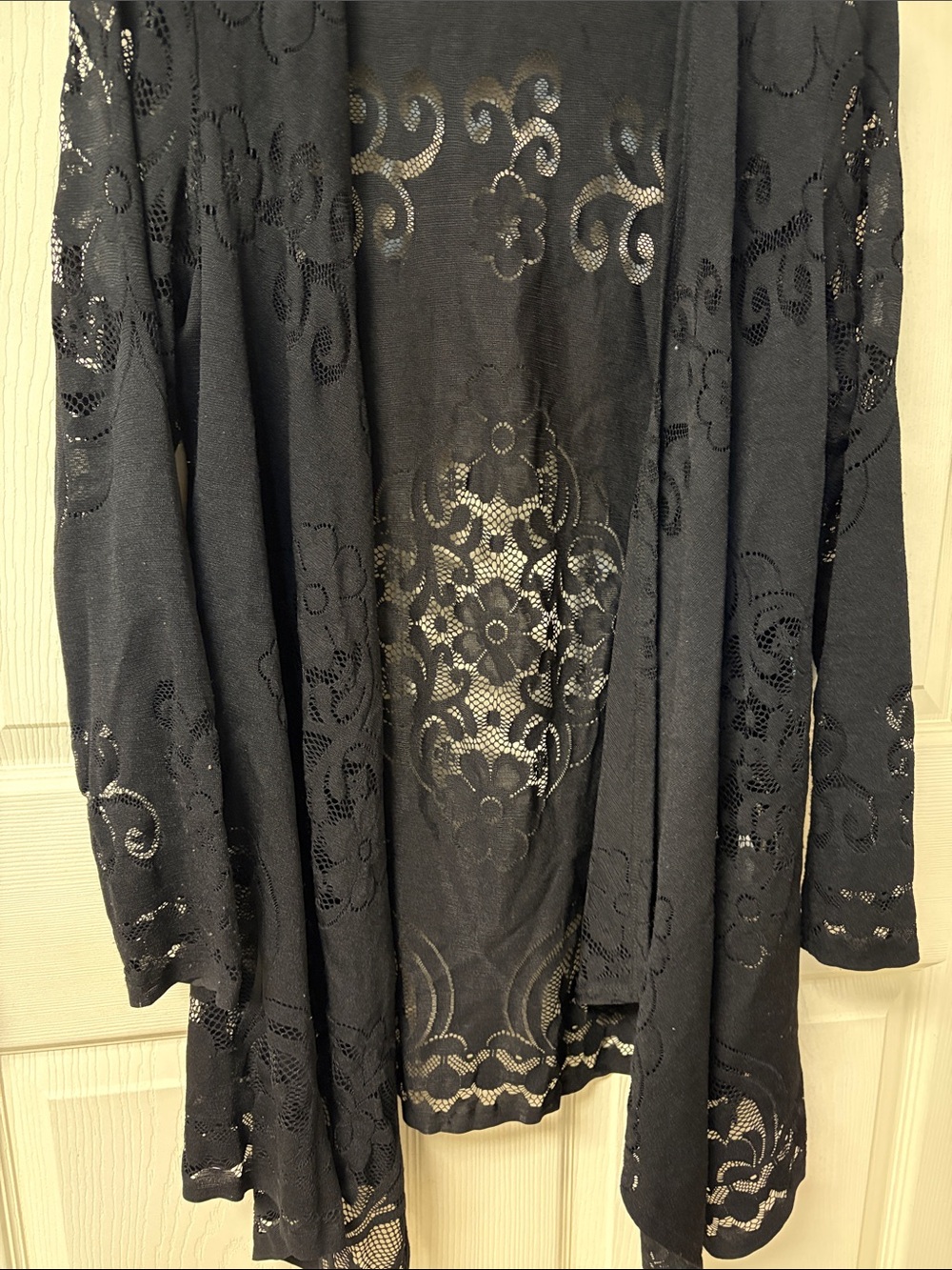 Joseph Ribkoff Black Lace Overlay Open Cardigan - Picture 3 of 3